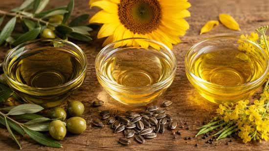 Speiseöle: Olivenöl, Sonnenblumenöl, Rapsöl